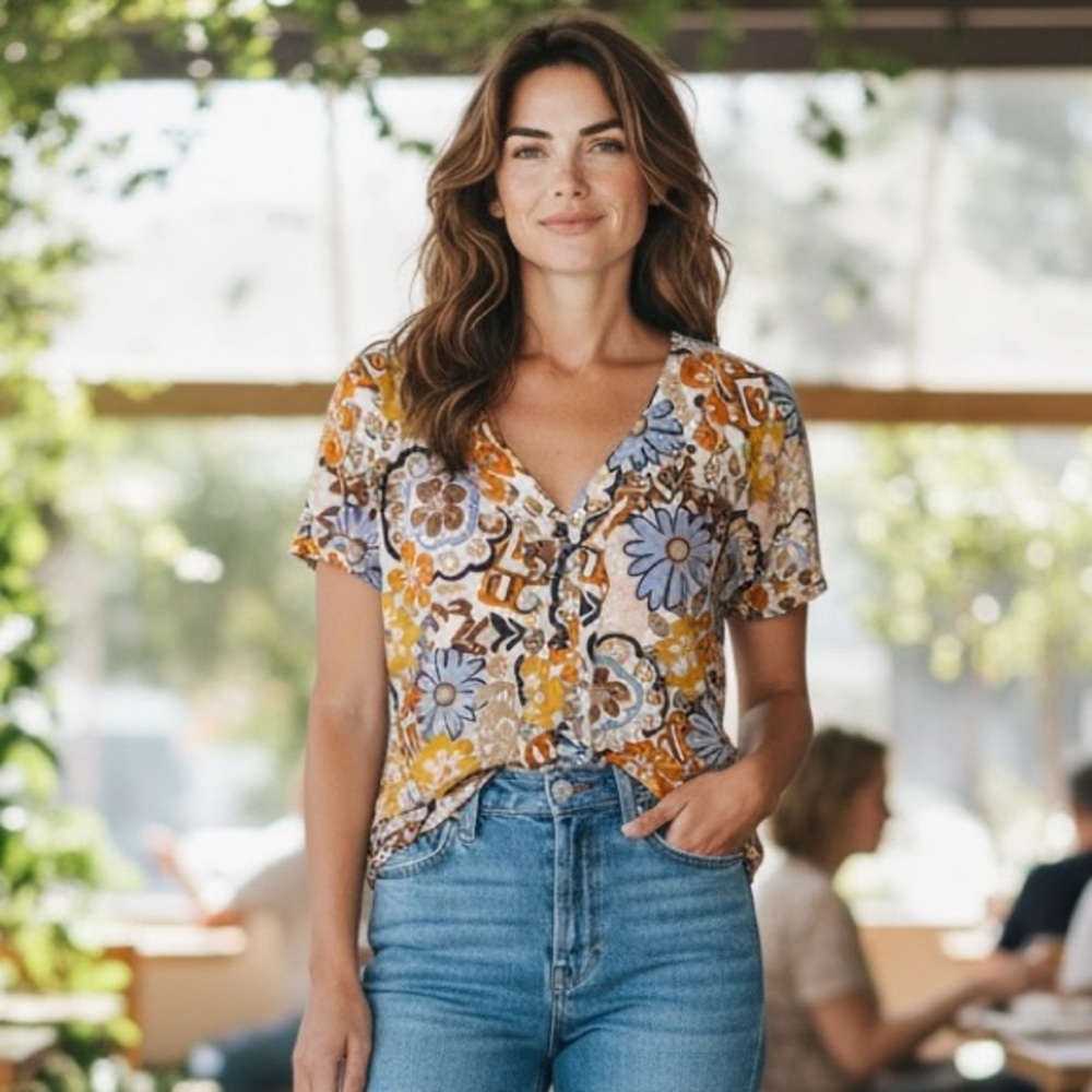 Nicole Miller Linen Button Up Top